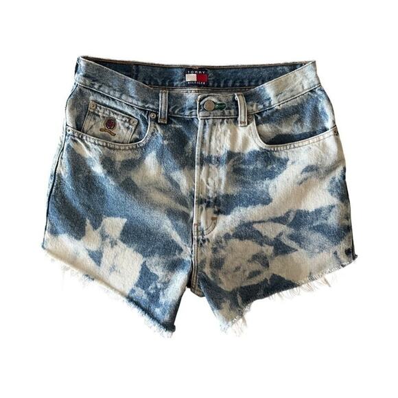 90’s Vintage Tommy Hilfiger Hand Cut & Dyed Light Distressed Jean Shorts - Picture 2 of 10